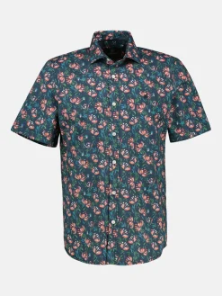 Herren Poplin-Stretchhemd, floral gemustert